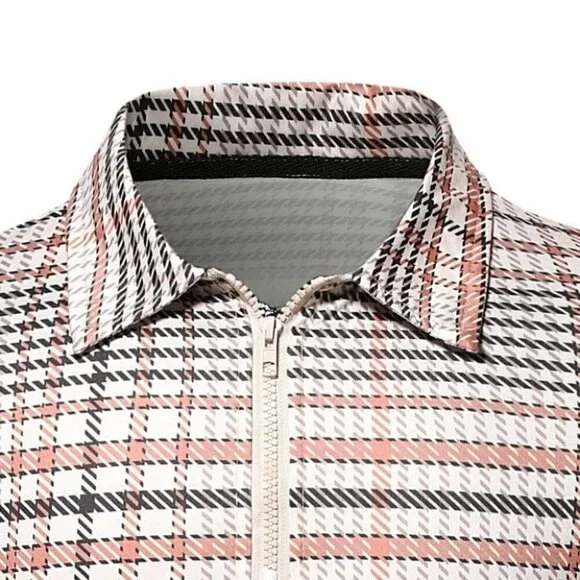 White Mens Plaid Polo Shirt - Picture 5 of 6